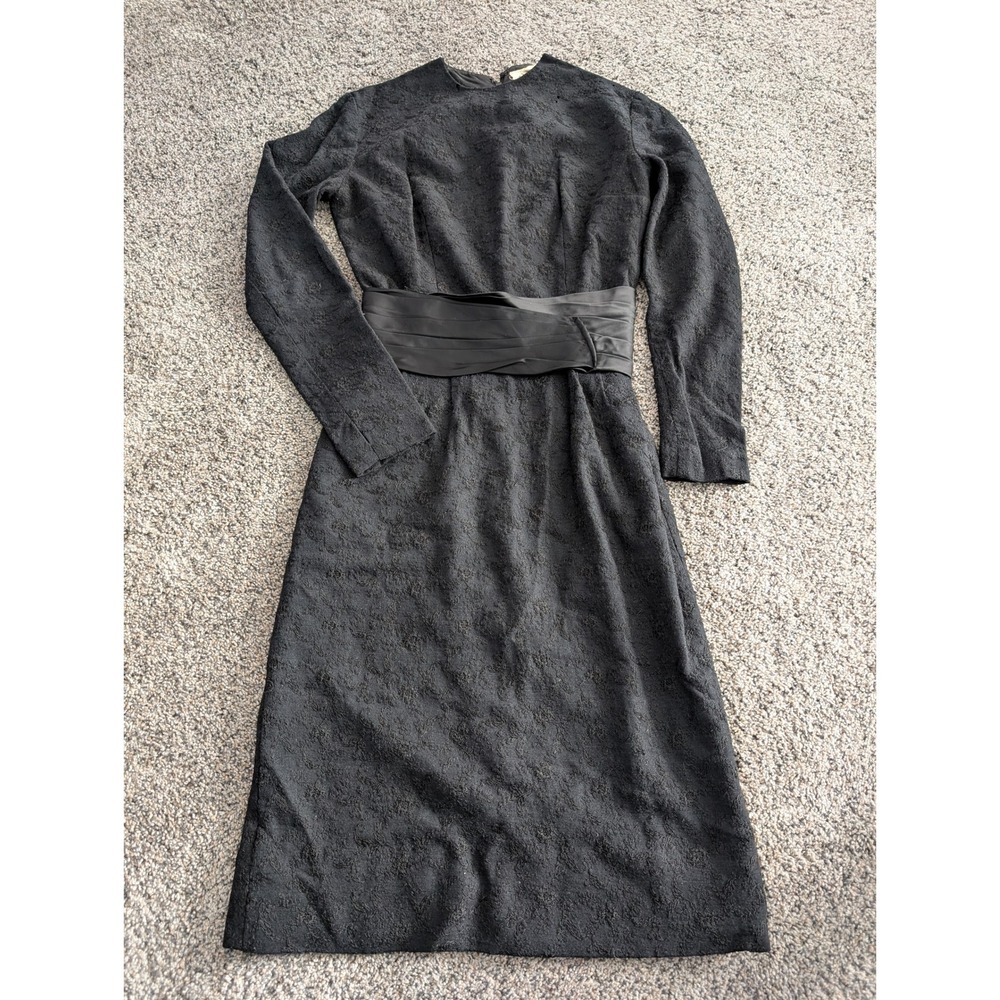 Francesca Original by Ted Brown Black Lace Sheath Dress Midi Vintage 50s 60s